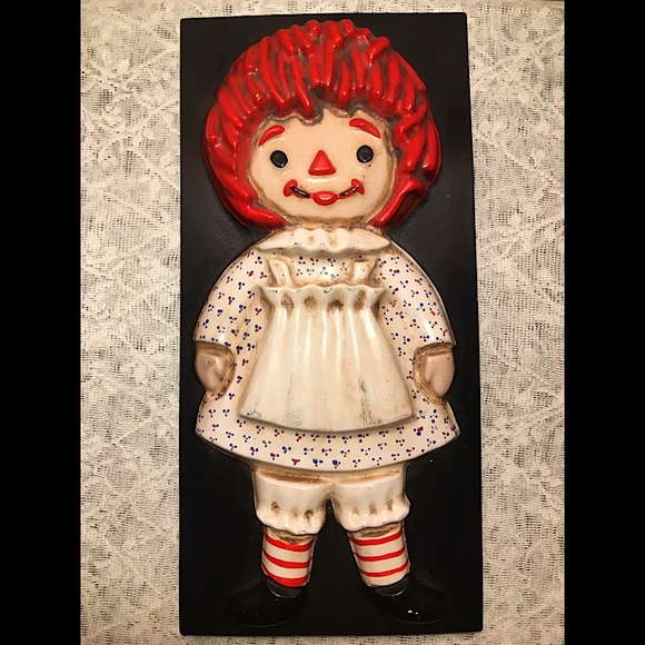 Vintage 1940s Raggedy Ann & Andy Set Of 2 Wall Hanging Ceramic Plaques - Picture 3 of 5